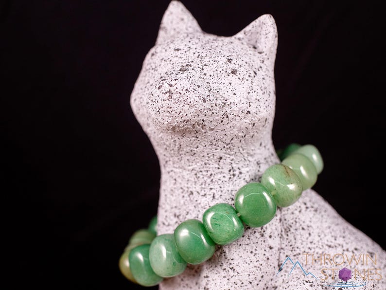 These pale Green Aventurine crystal bracelets have tumbled beads strung on elastic for an endless bracelet.  
Crystals are nature-made therefore each one is unique in appearance.