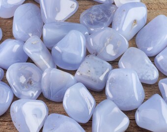 Cristales de calcedonia azul - Piedras curativas pulidas, regalo de cumpleaños para el autocuidado, E1424