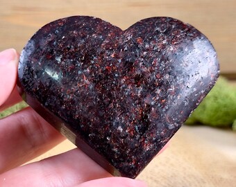 GARNET + MICA Heart Carving - Polished Crystal Decor, Genuine Rocks, Minerals, Stone Collections, 57040