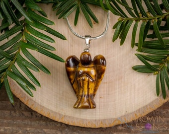 Wisiorek z kryształowym aniołem TIGERS EYE - Wisiorek kryształowy, Biżuteria ręcznie robiona, Kryształy i kamienie lecznicze, E1553