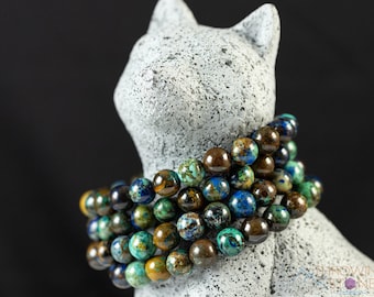 AZURITE MALACHITE Chrysocolla Crystal Bracelet  :  8-10mm Round Bead Natural Handmade Stone Jewelry, E1645
