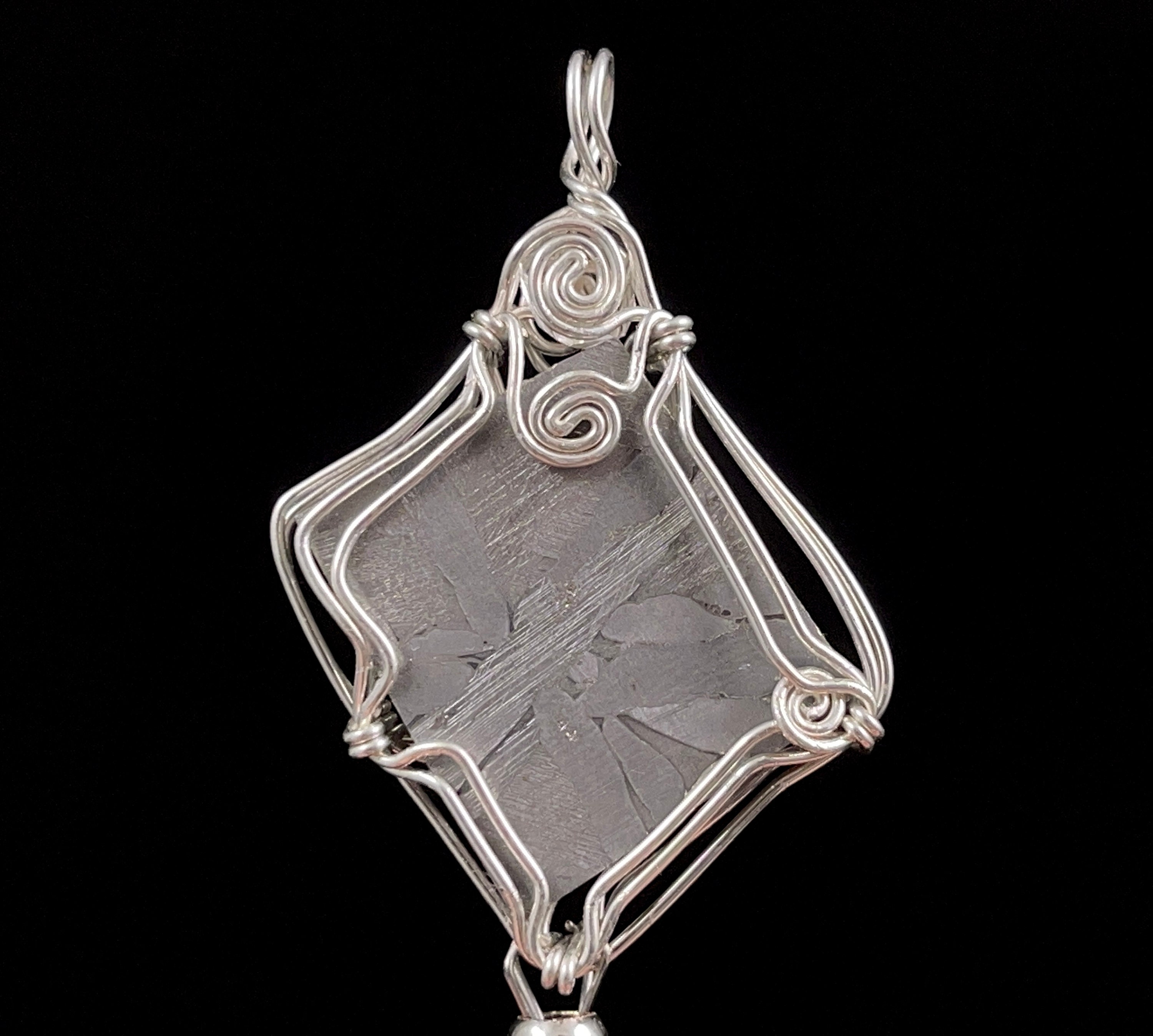 METEORITE Pendant - Ancient Muonionalusta Meteor, Herkimer Diamond - Wire Wrapped Crystal Necklace, Handmade Jewelry, 51522
