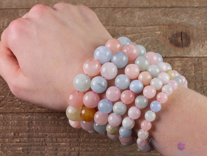 AQUAMARINE & Crystal Bracelet Round Beads Beaded Etsy