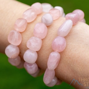 ROSE QUARTZ Crystal Bracelet - Tumbled Beads - Beaded Bracelet, Birthstone Bracelet, Handmade Jewelry, Healing Crystal Bracelet,  E1984