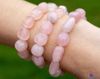 ROSE QUARTZ Crystal Bracelet - Tumbled Beads - Beaded Bracelet, Birthstone Bracelet, Handmade Jewelry, Healing Crystal Bracelet,  E1984