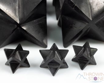 BLACK TOURMALINE Crystal Merkaba - Metaphysical Sacred Geometry Natural Stone Star Carving, Home Decor, E0233