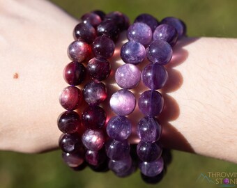 LEPIDOLITE Crystal Bracelet - Round Beads, Flash - Beaded Bracelet, Handmade Jewelry, Healing Crystal Bracelet, E2189