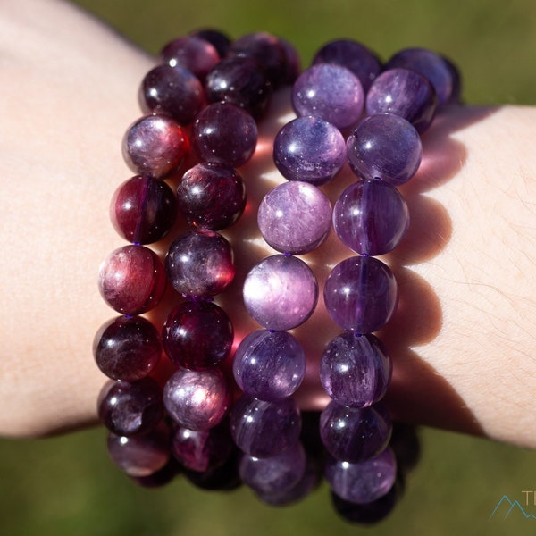 LEPIDOLITE Crystal Bracelet - Round Beads, Flash - Beaded Bracelet, Handmade Jewelry, Healing Crystal Bracelet, E2189