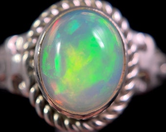 OPAL RING - Sterling Silver, Size 10 - Ethiopian Opal Rings for Women, Bridal Jewelry, Welo Opal, 49153