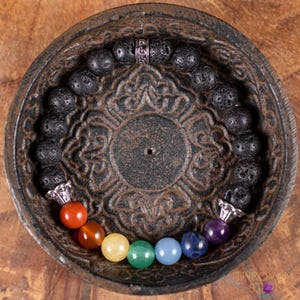 CHAKRA Crystal and LAVA Rock Bracelet  :  Aromatherapy Diffuser, 8mm Round Beads, Handmade Jewelry, E0459