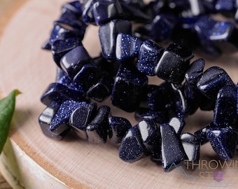 BLUE GOLDSTONE Crystal Bracelet - Chip Beads - Beaded Bracelet, Handmade Jewelry, Healing Crystal Bracelet, E0626