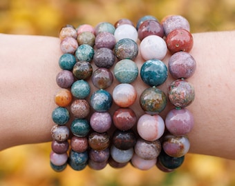 OCEAN JASPER Crystal Bracelet - Round Beads - Beaded Bracelet, Handmade Jewelry, Healing Crystal Bracelet,  E1844