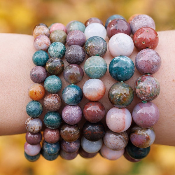 OCEAN JASPER Crystal Bracelet - Round Beads - Beaded Bracelet, Handmade Jewelry, Healing Crystal Bracelet,  E1844