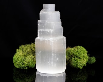 SELENITE Crystal Tower - Carved Selenite Decor, Crystal Points, Obelisk, Home Decor, E0132