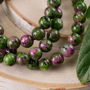 RUBY ZOISITE Crystal Bracelet - Round Beads - Beaded Bracelet, Birthstone Bracelet, 8mm Bead Jewelry, Healing Crystal Gift,  E0572