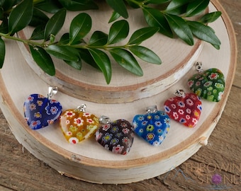 Harthanger van Millefiori GLAS - Bloemenmeisje ketting cadeau, bloemenhanger, handgemaakte sieraden, E1319