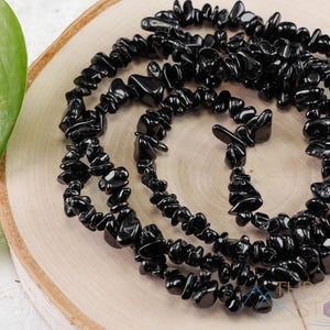 BLACK TOURMALINE Crystal Necklace - Chip Beads - Long Crystal Necklace, Beaded Necklace, Handmade Jewelry, E0817