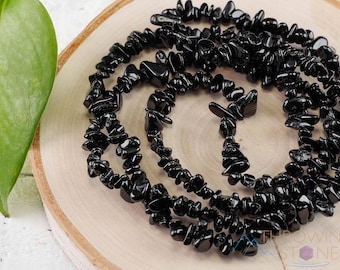 BLACK TOURMALINE Crystal Necklace - Chip Beads - Long Crystal Necklace, Beaded Necklace, Handmade Jewelry, E0817