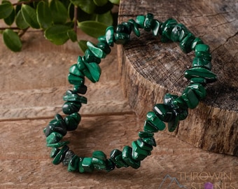 MALACHITE Crystal Bracelet - Chip Beads - Beaded Bracelet, Handmade Jewelry, Healing Crystal Bracelet, E0643