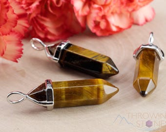 Colgante de cristal Ojo de Tigre - Puntas de cristal, joyería hecha a mano, cristales y piedras curativas, E1263
