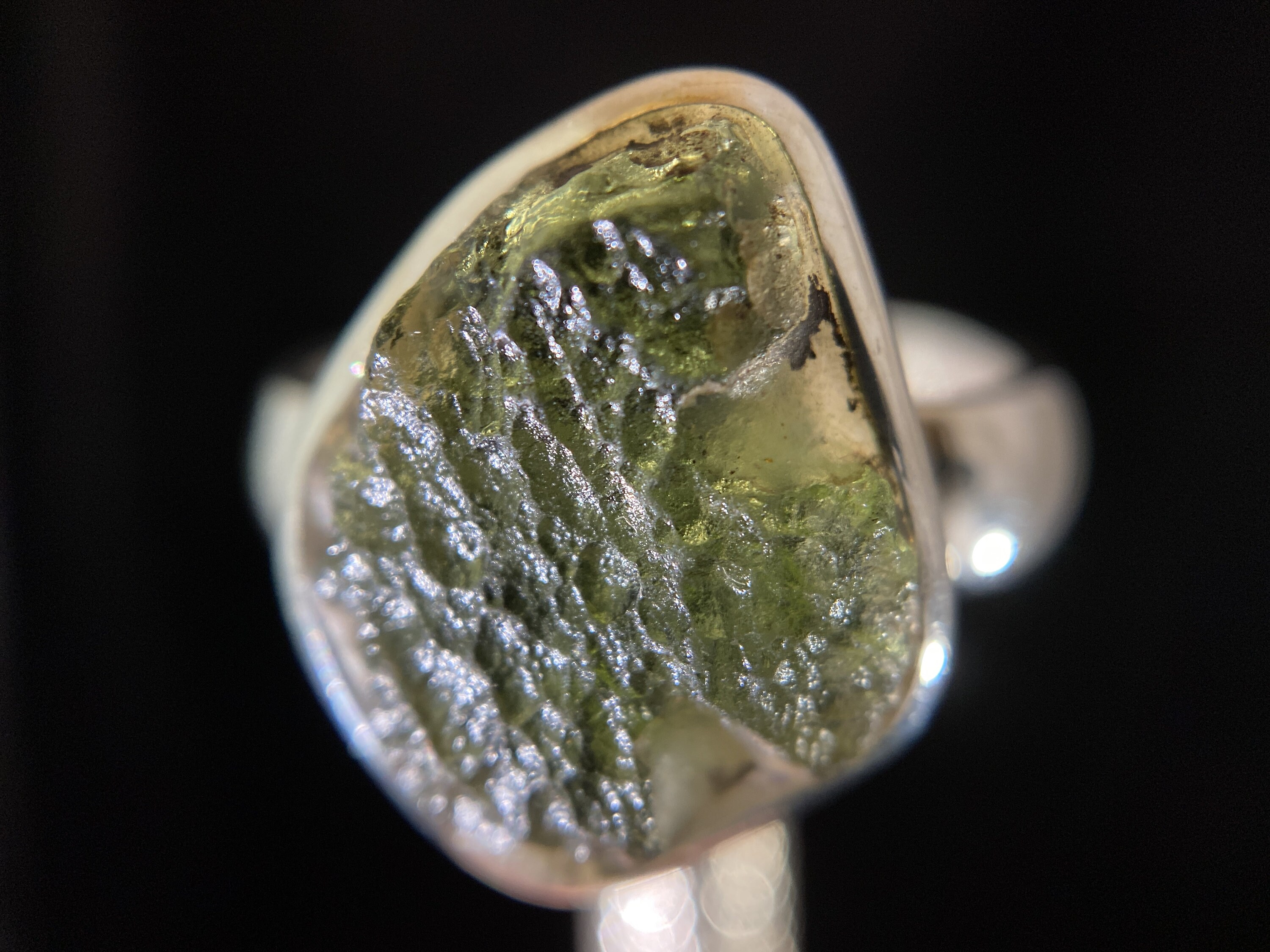 Natural Green Czech Republic Moldavite 925 Solid Sterling Silver Healing Stone Unisex Ring Size 9.25