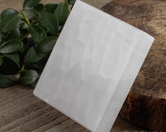 SELENITE Charging Plate - White Square M - Selenite Plate, Crystal Charging Plate, Crystal Tray,  E1015