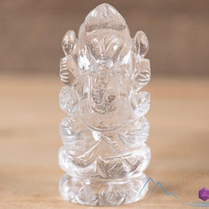 Clear HIMALAYAN QUARTZ Crystal Ganesha Statue :  Genuine Stone Carving, Spiritual Home Decor, 40690
