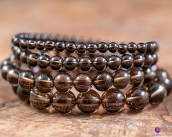 Bracelet en cristal de quartz fumé : bijoux faits main en perles rondes, cristaux de guérison, cadeau d'anniversaire yoga, E0612