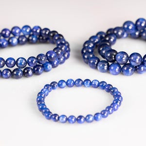 Blue KYANITE Crystal Bracelet with Round Beads - High Grade Kyanite - Beaded Handmade Jewelry Gift for Her,  E1723