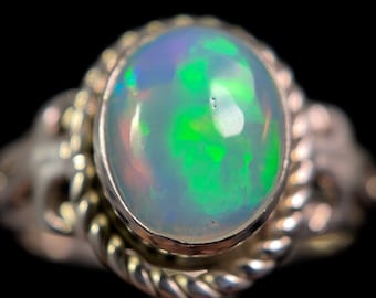 OPAL RING - Sterling Silver, Size 8.5 - Ethiopian Opal Rings for Women, Bridal Jewelry, Welo Opal, 49188