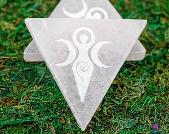 SELENITE Charging Plate - White Triangle, Triple Goddess - Selenite Plate, Crystal Charging Plate, Crystal Tray, E1897