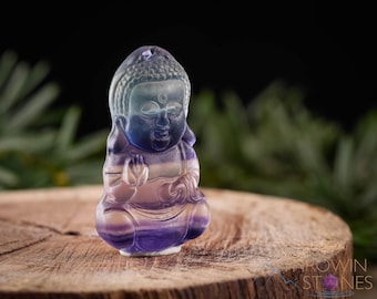 Rainbow FLUORITE Crystal Pendant - Buddha - Crystal Carving, Handmade Jewelry, Healing Crystals and Stones, E1542