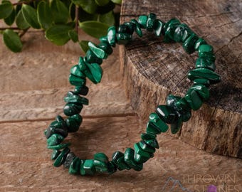 Armband malachietkristal: handgemaakte rekbare sieraden van natuurlijke groene steenslagsteen, E0643