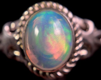 OPAL RING - Sterling Silver, Size 10 - Ethiopian Opal Rings for Women, Bridal Jewelry, Welo Opal, 49154