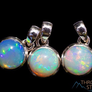 OPAL Anhänger - Sterling Silber, Rund - Geburtsstein Schmuck, Opal Cabochon Halskette, Welo Opal, E1877