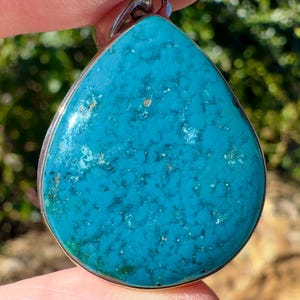 CHRYSOCOLLA Crystal Pendant - Gem Silica, Blue Chalcedony, Sterling Silver, Teardrop - Fine Jewelry, Healing Crystals and Stones, 54193