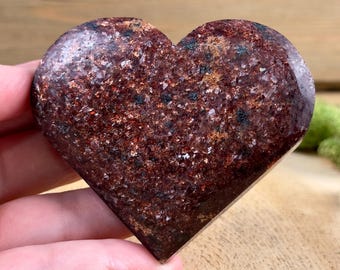 GARNET + MICA Heart Carving - Polished Crystal Decor, Genuine Rocks, Minerals, Stone Collections, 57034
