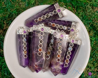 CHAKRA & AMETHYST Crystal Pendant - Crystal Points, Birthstone, Handmade Jewelry, Chakra Necklace for Women, E0892