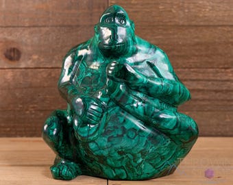 MALACHITE Stone Gorilla Carving  :  XL 12.5 Pound Hand Cut Rock Sculpture, Animal Collection, 40329