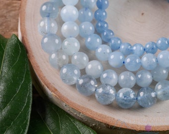 AQUAMARINE Crystal Bracelet - Round Beads - Beaded Bracelet, Birthstone Bracelet, Handmade Jewelry,  Healing Crystal Bracelet, E0571