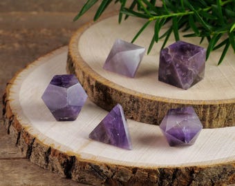 AMATISTA - Conjunto de cristales sólidos platónicos: 5 formas de piedra tallada con geometría sagrada metafísica, E0968