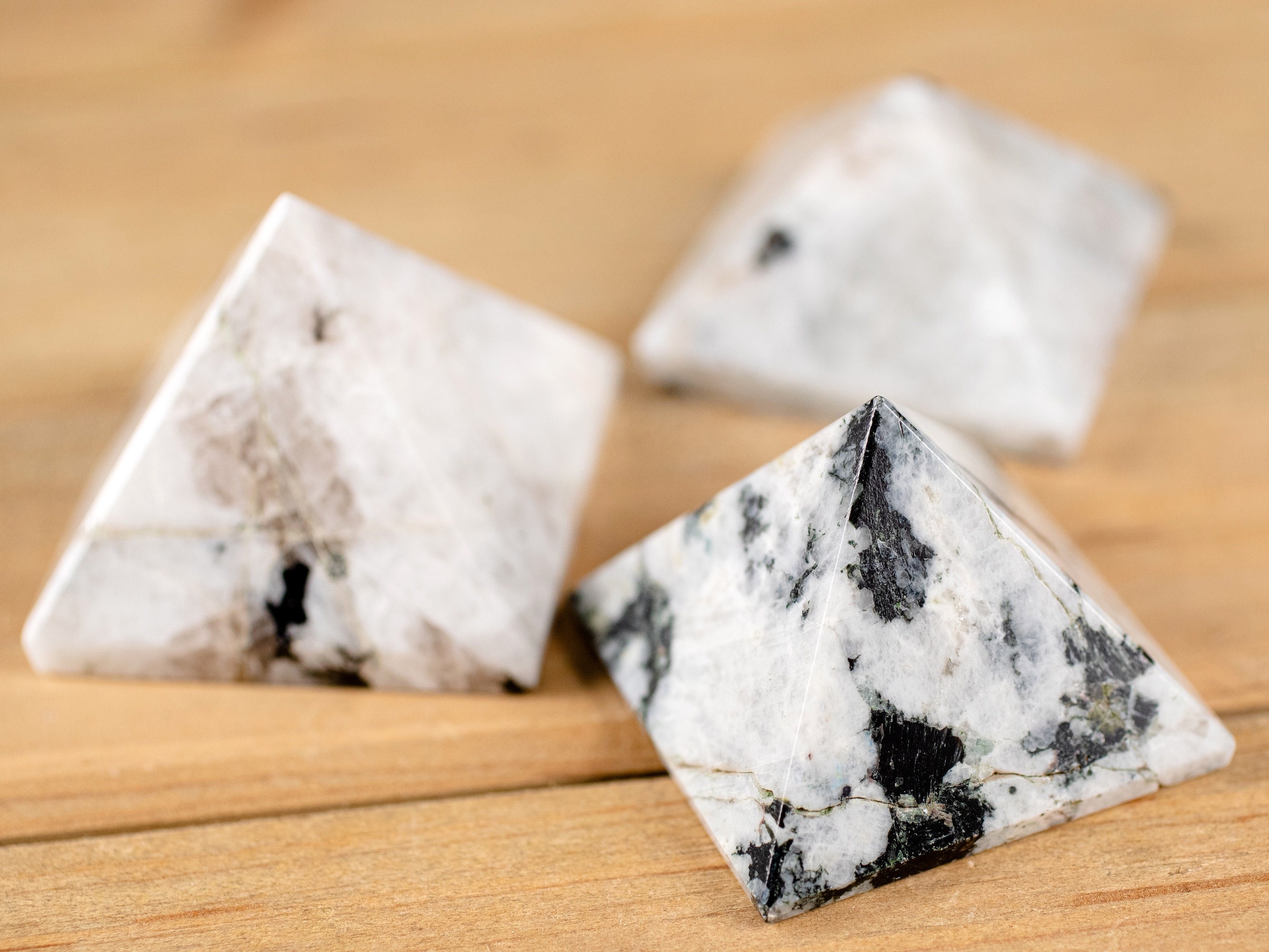 MOONSTONE Crystal Pyramid - White Feldspar with Black Tourmaline - Sacred Geometry, Metaphysical, Healing Crystals and Stones, E2059