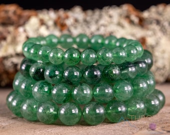 Dark Green AVENTURINE Crystal Bracelet - Round Beads - Beaded Bracelet, Handmade Jewelry, Healing Crystal Bracelet,  E1673