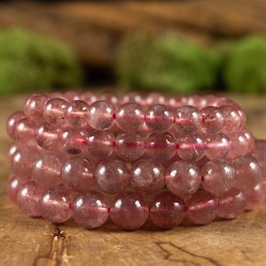 STRAWBERRY QUARTZ Crystal Bracelet - Round Beads - Beaded Bracelet, Handmade Jewelry, Healing Crystal Bracelet, E0984