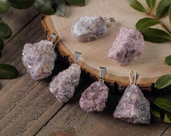 Raw LEPIDOLITE Crystal Pendant - Raw Crystal Necklace, Handmade Jewelry, Healing Crystals and Stones, E1454