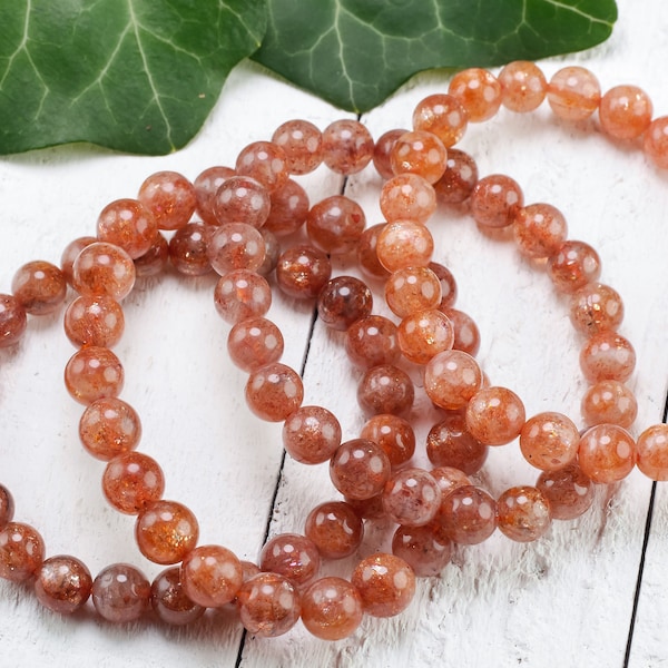 SUNSTONE Crystal Bracelet - Round Beads - Beaded Bracelet, Handmade Jewelry, Healing Crystal Bracelet, E1201