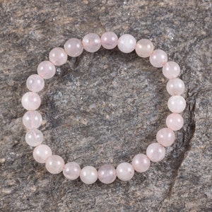 ROSE QUARTZ Crystal Bracelet - Light Pink, Round Beads - Birthstone Bracelet, Handmade Jewelry, Healing Crystal Bracelet, E2121