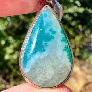 CHRYSOCOLLA Crystal Pendant - Gem Silica, Blue Chalcedony, Sterling Silver, Teardrop - Fine Jewelry, Healing Crystals and Stones, 54194