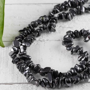 HEMATITE Crystal Necklace - Chip Beads - Long Crystal Necklace, Beaded Necklace, Handmade Jewelry, E0824