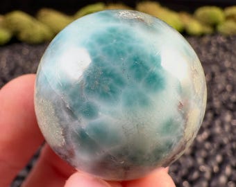 Polished LARIMAR Crystal Sphere - Natural Home Decor - Ocean Stone, Carved Gemstone Ball, 55957